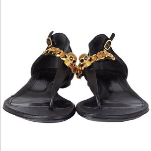 Alexander McQueen Skull-Chain leather black Thong Sandal size 36 authentic